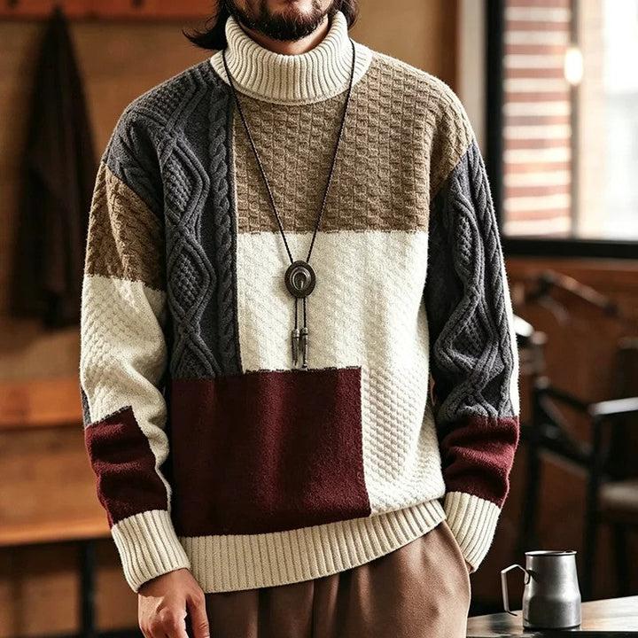 Trevon - Camisola Em Malha Trançada Com Efeito Patchwork