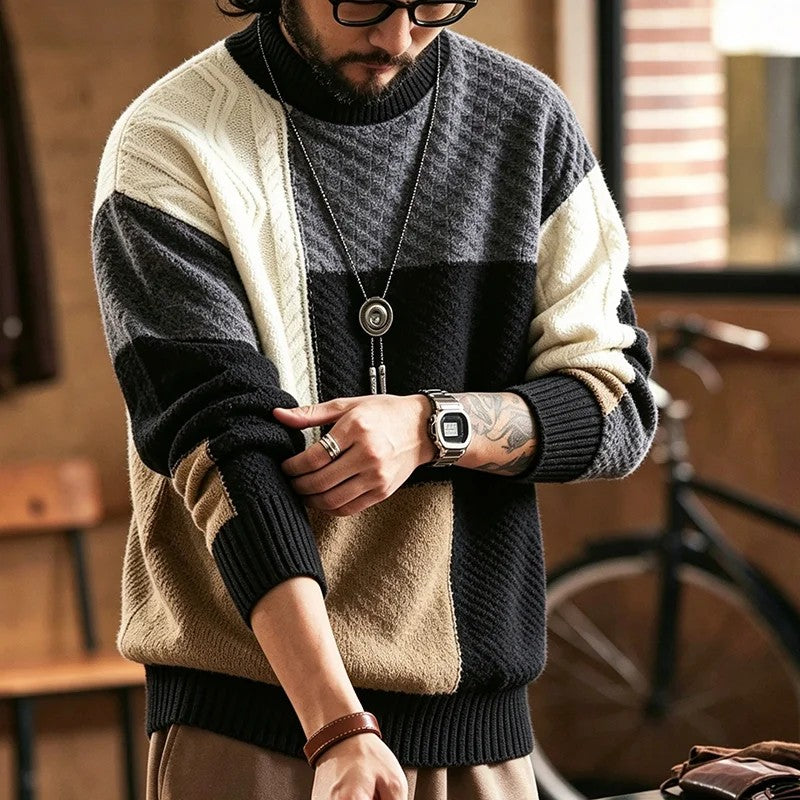 Trevon - Camisola Em Malha Trançada Com Efeito Patchwork