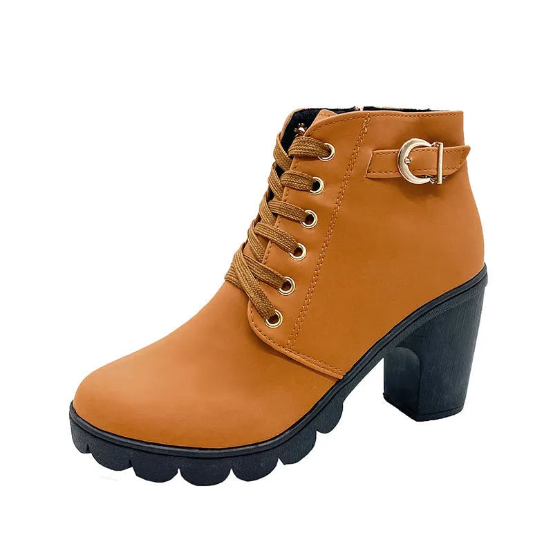 Wiltrud - Botas de Cano Curto Com Atacadores e Salto em Bloco
