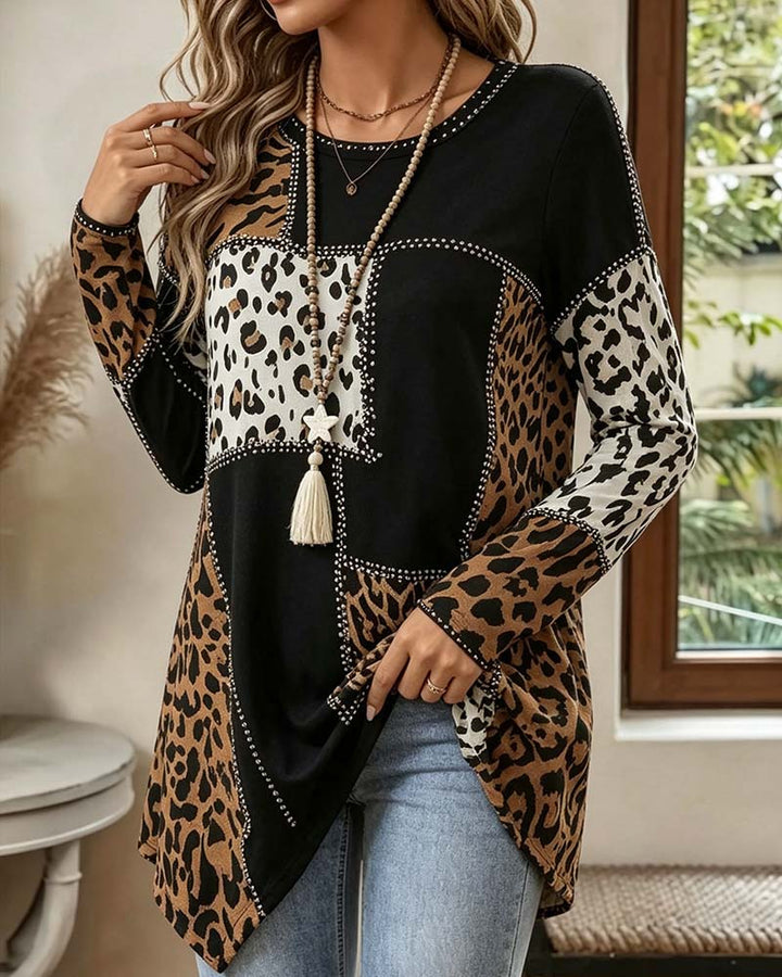 Niriza - Blusa Com Padrão De Leopardo Em Patchwork Irregular