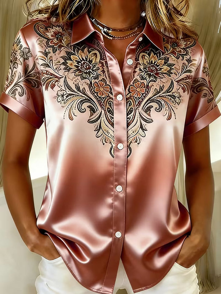 Zirmela - Blusa De Cetim Com Estampado Floral e Botões