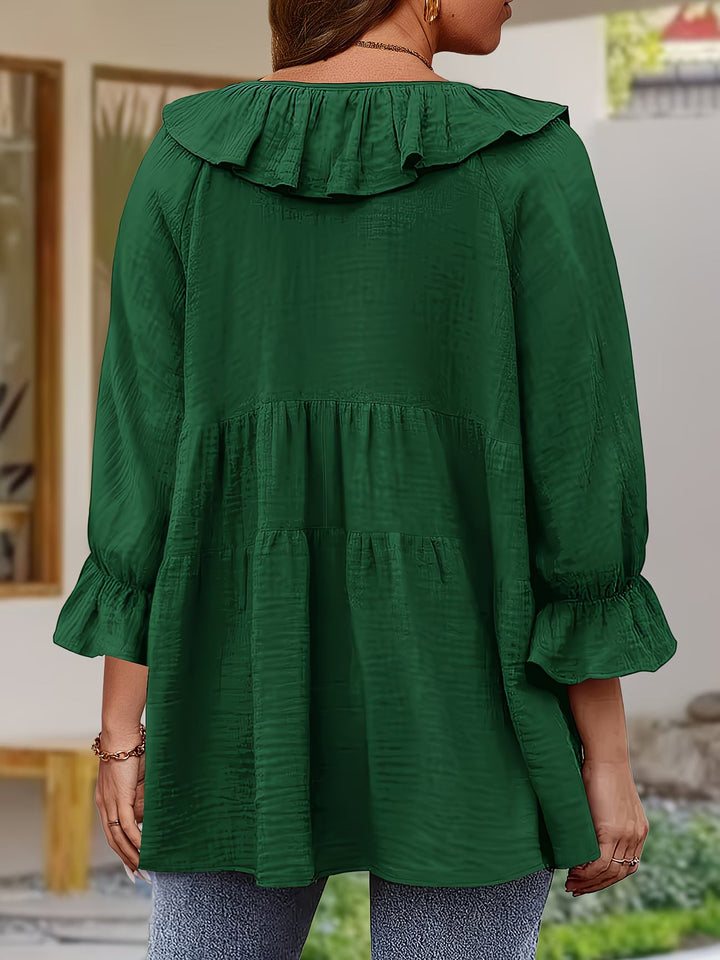 Garbine - Blusa Elegante Com Gola Com Folhos