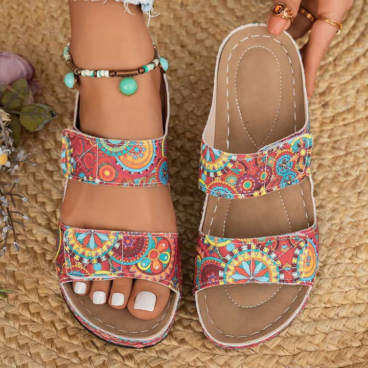 Dhifef - Sandália De Verão Com Salto Grosso E Padrão Estampado