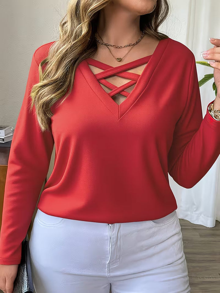 Oihana - Top De Manga Comprida Com Decote Em V Cruzado