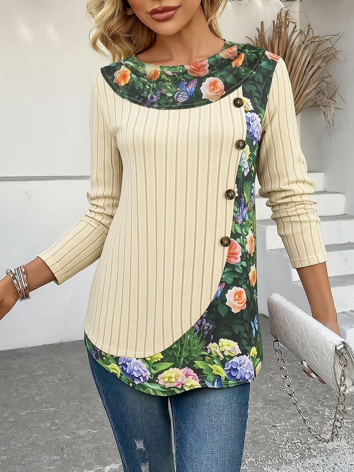 Lizeth - Camiseta De Manga Comprida Com Gola Redonda