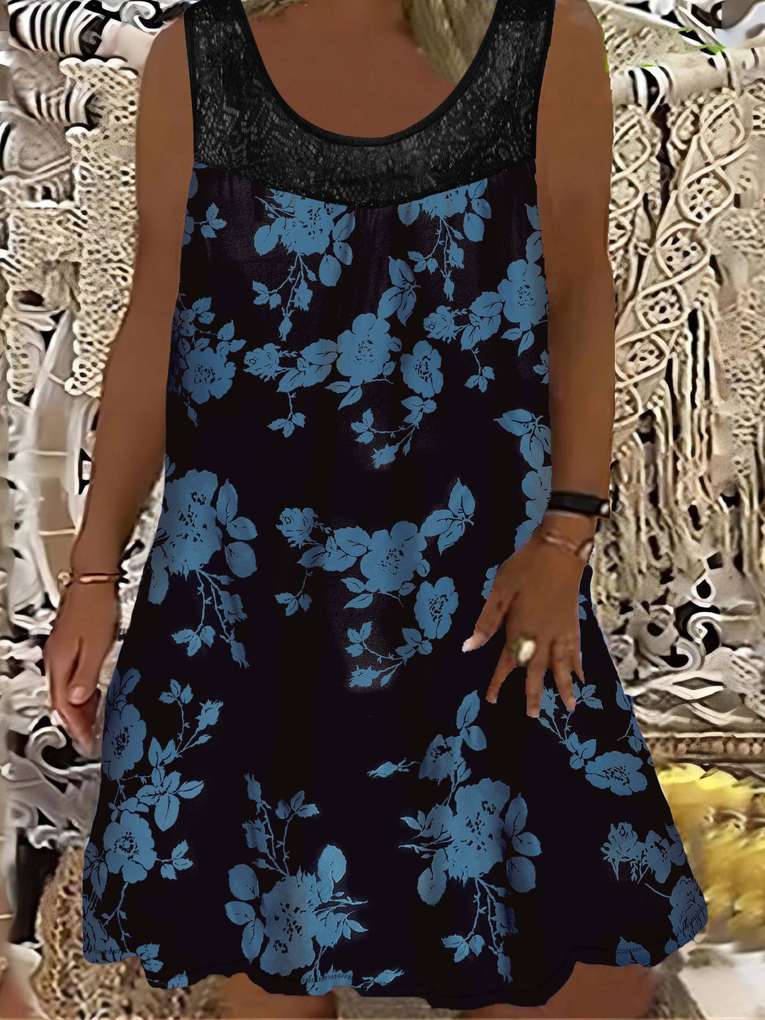 Samudri - Vestido Maxi largo Sem Mangas Com Gola Redonda