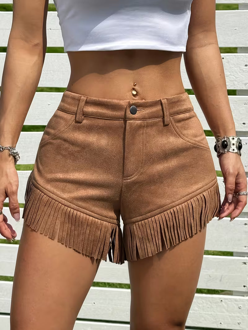 Wiliya - Calções De Cintura Baixa Com Franjas Vintage