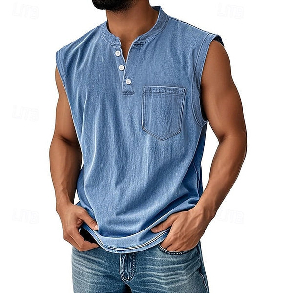 Latrell - Camiseta Henley Sem Mangas Com Bolso