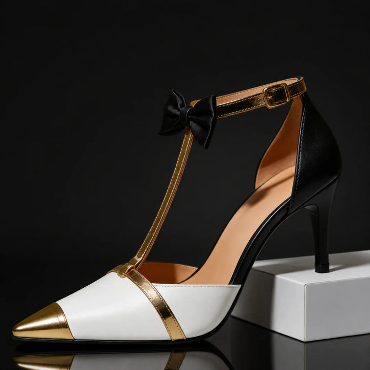 Eunice - Sapatos de Salto Alto com Tira em T e Laço