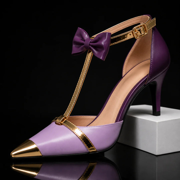 Eunice - Sapatos de Salto Alto com Tira em T e Laço