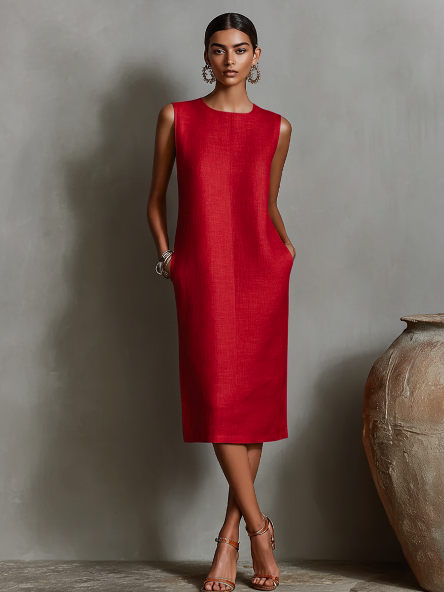 Katalina - Vestido Justo De Linho Com Bolsos