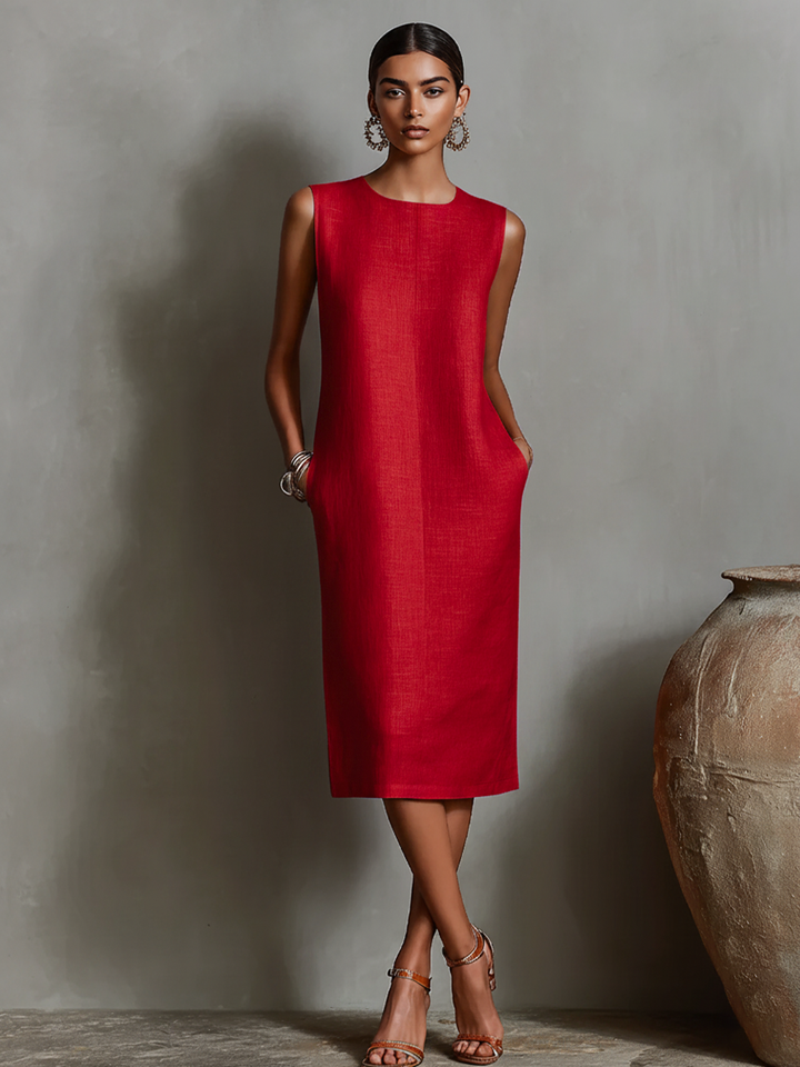 Katalina - Vestido Justo De Linho Com Bolsos