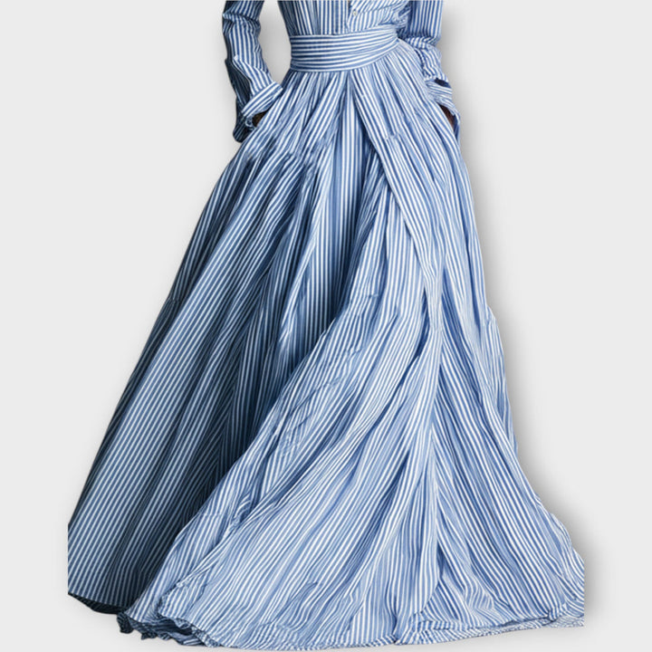 Radka - Vestido Maxi às Riscas Com Botões