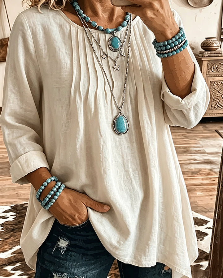 Taireen - Blusa Túnica Plissada Estilo Boho