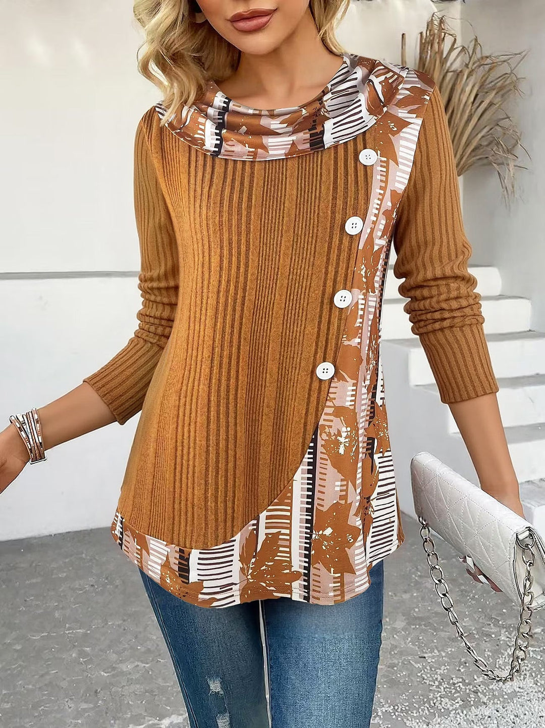 Lizeth - Camiseta De Manga Comprida Com Gola Redonda
