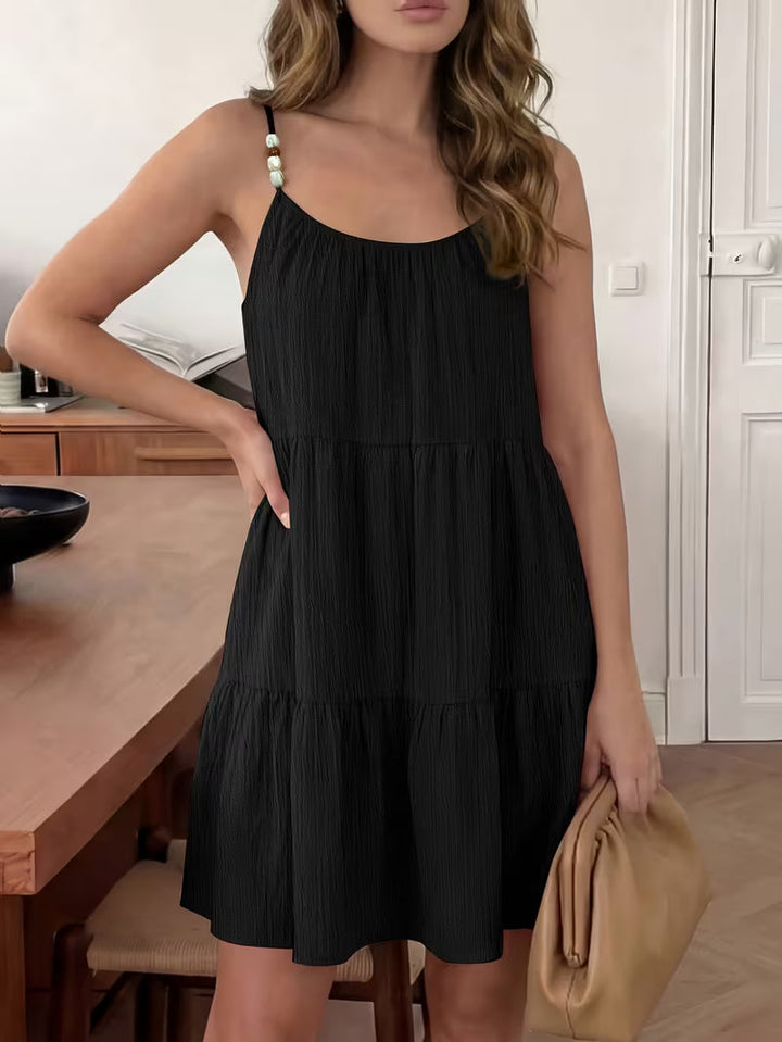 Masley - Mini Vestido de Corte Largo Com Alças Finas