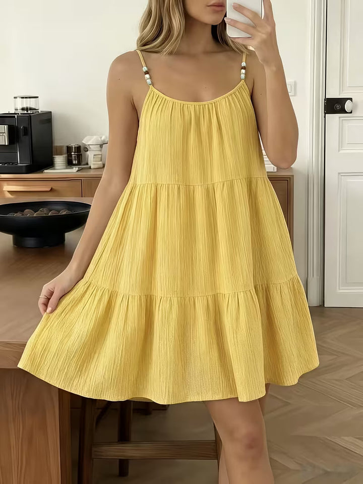 Masley - Mini Vestido de Corte Largo Com Alças Finas