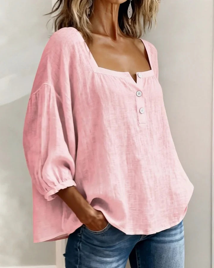 Leontien - Blusa De Algodão De Manga Comprida Com Decote Quadrado