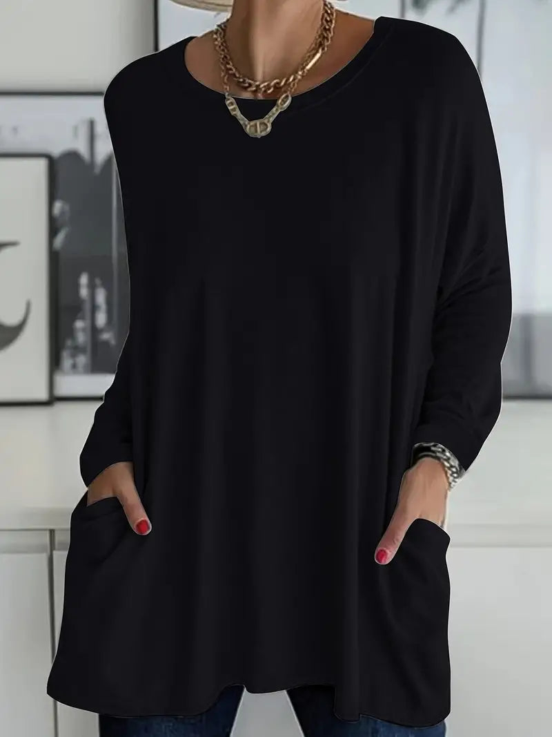 Noryn - Camisola Oversized com Gola Redonda e Bolsos