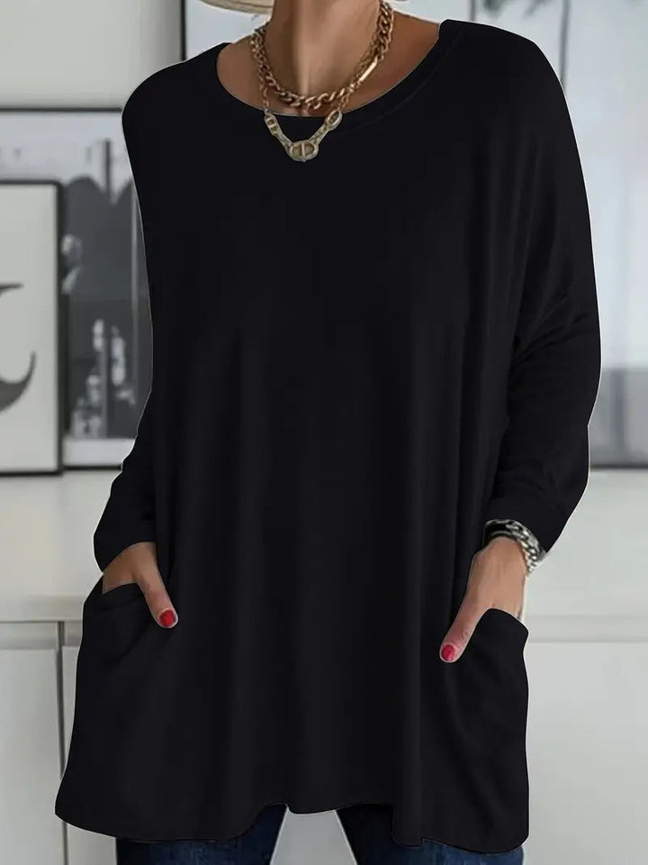 Noryn - Camisola Oversized com Gola Redonda e Bolsos