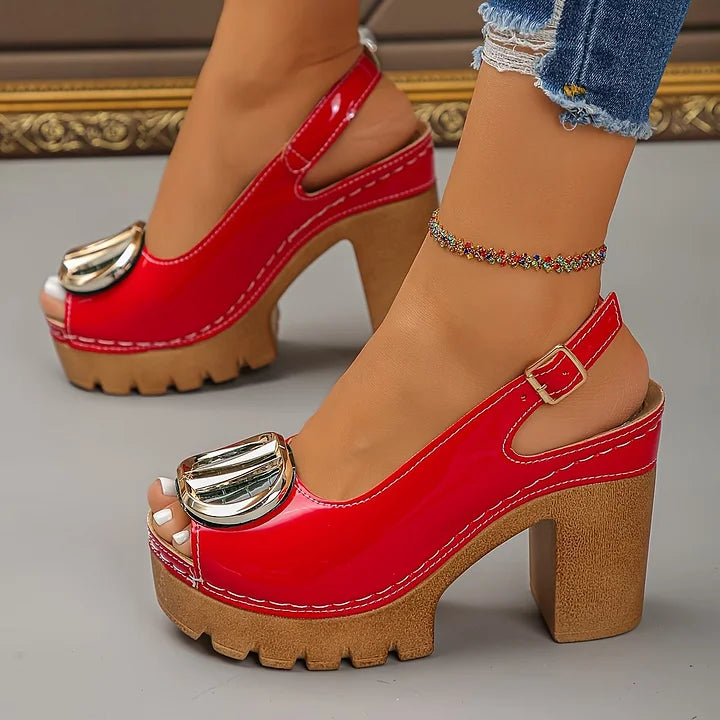 Megyn - Sapatos de Salto Alto Com Fivela Metálica Vintage