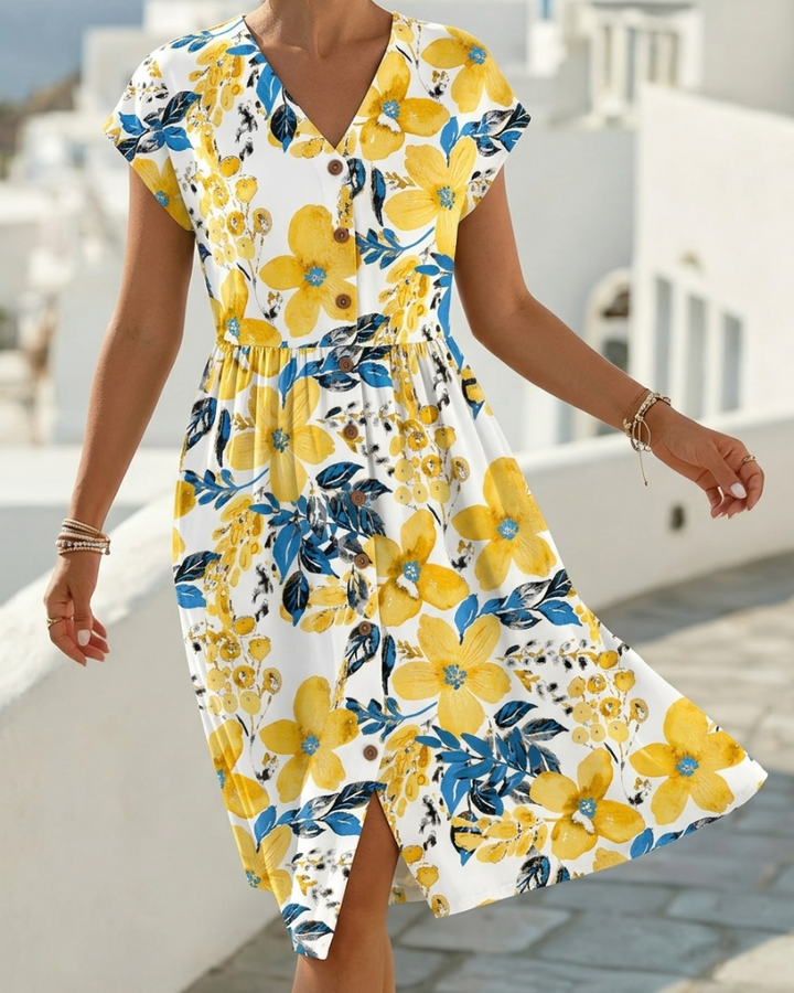 Sinera - Vestido Com Estampado Floral e Mangas Curtas