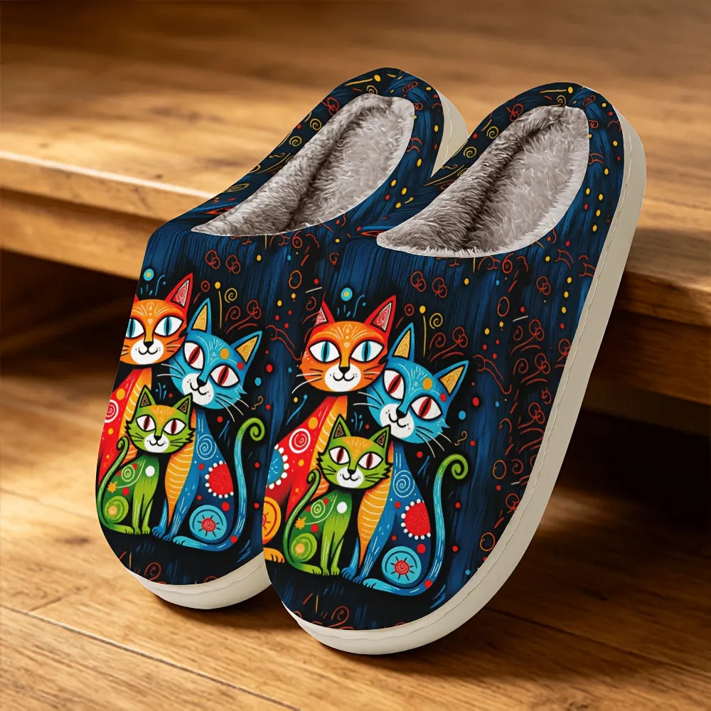 Quincy - Chinelos Com Estampa De Gato E Forro Felpudo