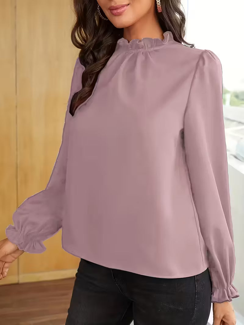 Aurelija - Blusa com Gola com Folhos e Mangas Bufantes