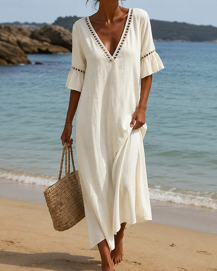 Nellina - Vestido Com Decote Em V Profundo e Folhos