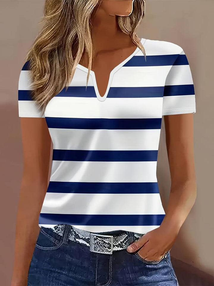 Kiley - Camisola Elegante De Manga Curta Às Riscas