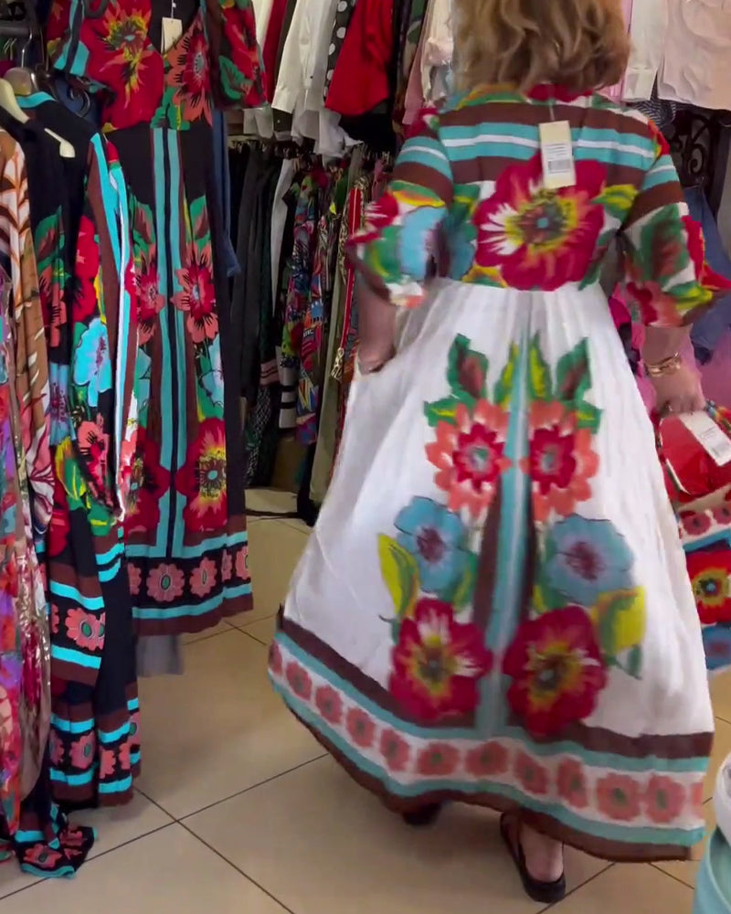 Nerijaa - Vestido Floral Com Decote Em V Profundo