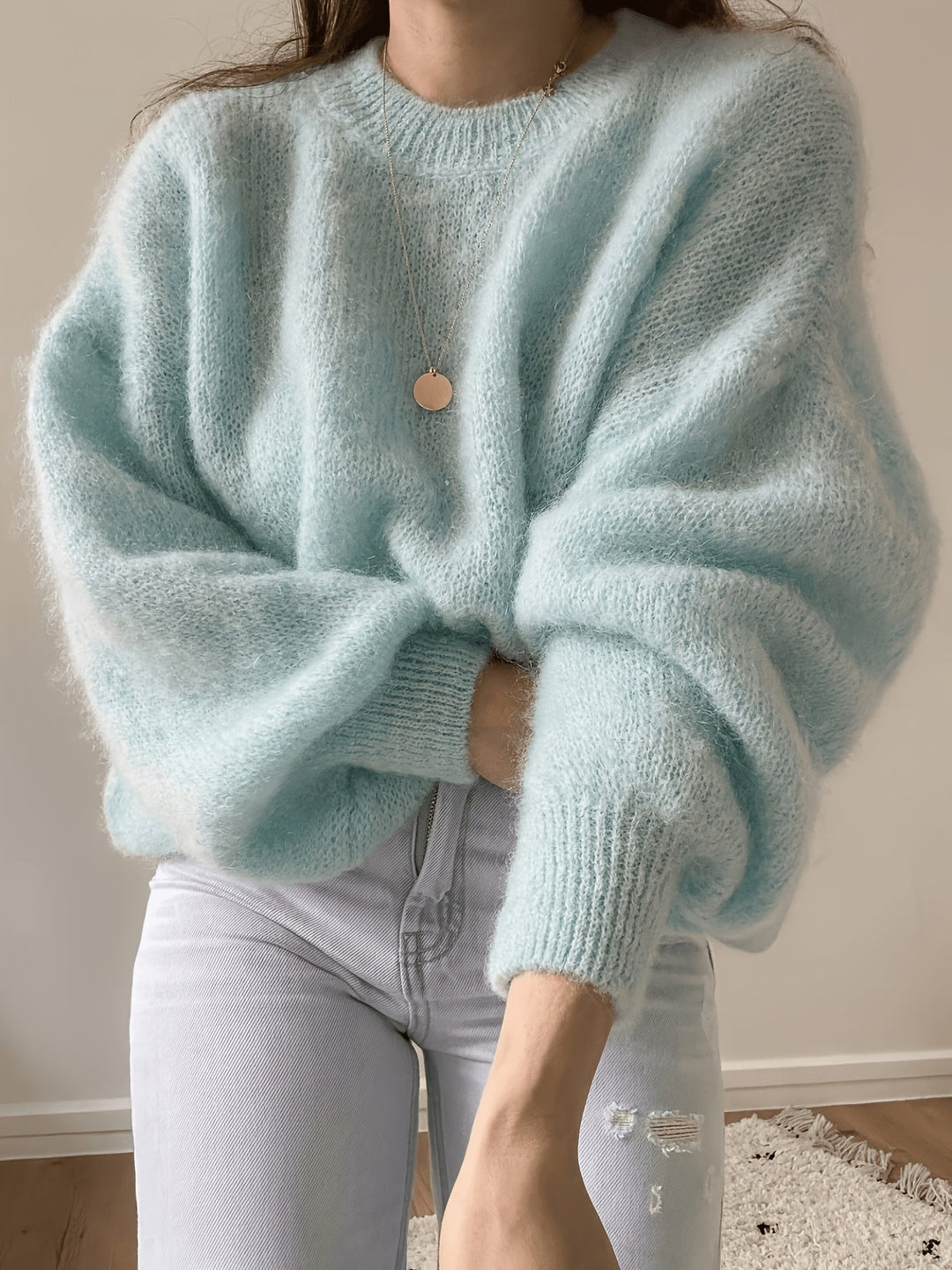 Margaretha - Camisola de Malha Com Gola Redonda e Mangas Balão