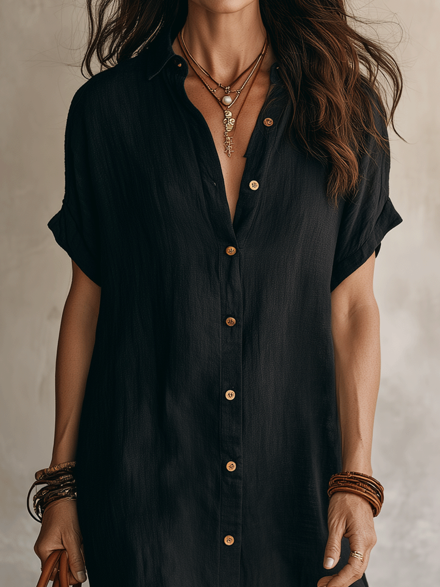 Nilisha - Vestido-Camisa Midi Em Linho e Algodão