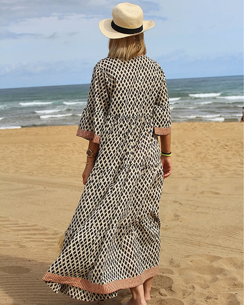 Relesha - Vestido De Corte Largo Com Padrão Em Losango