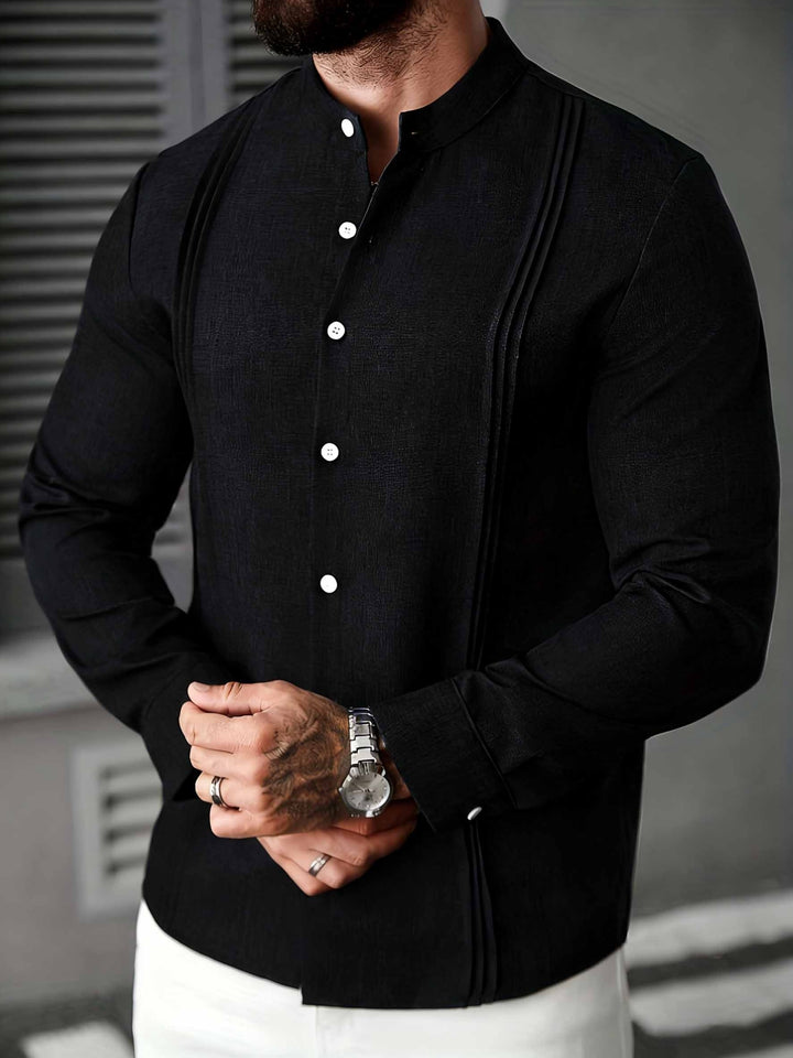 Elshan - Camisa De Manga Comprida Com Gola Alta E Botões
