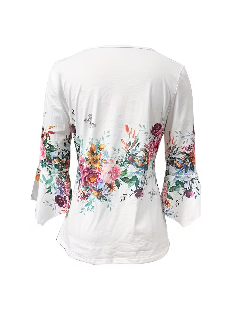 Judita - Blusa Com Estampado Floral e Decote Em V