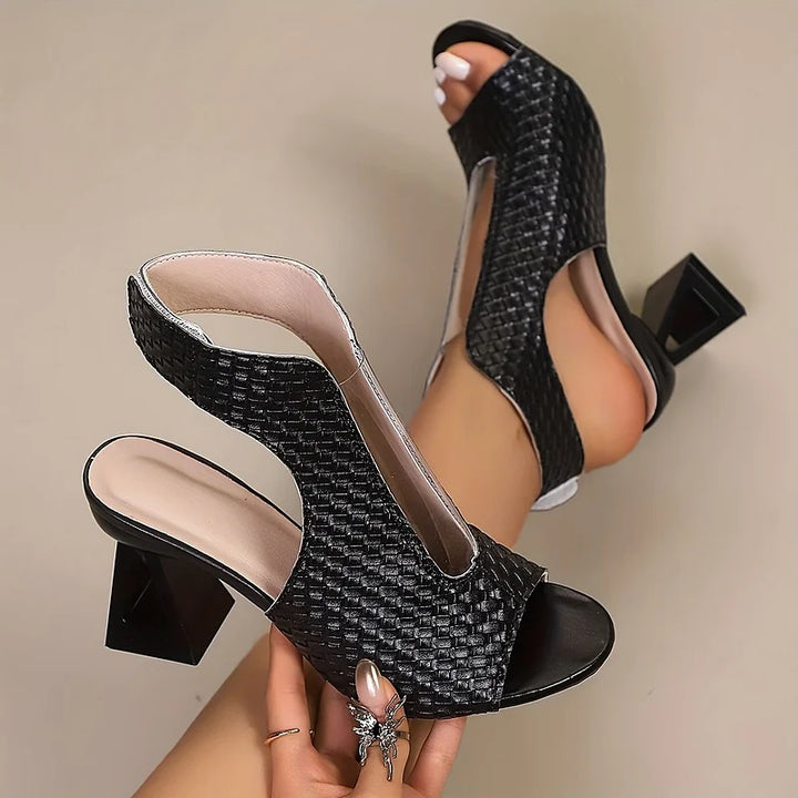 Dunnia - Sapatos de Salto Alto Com Tiras Traseiras Em Tecido Elegante