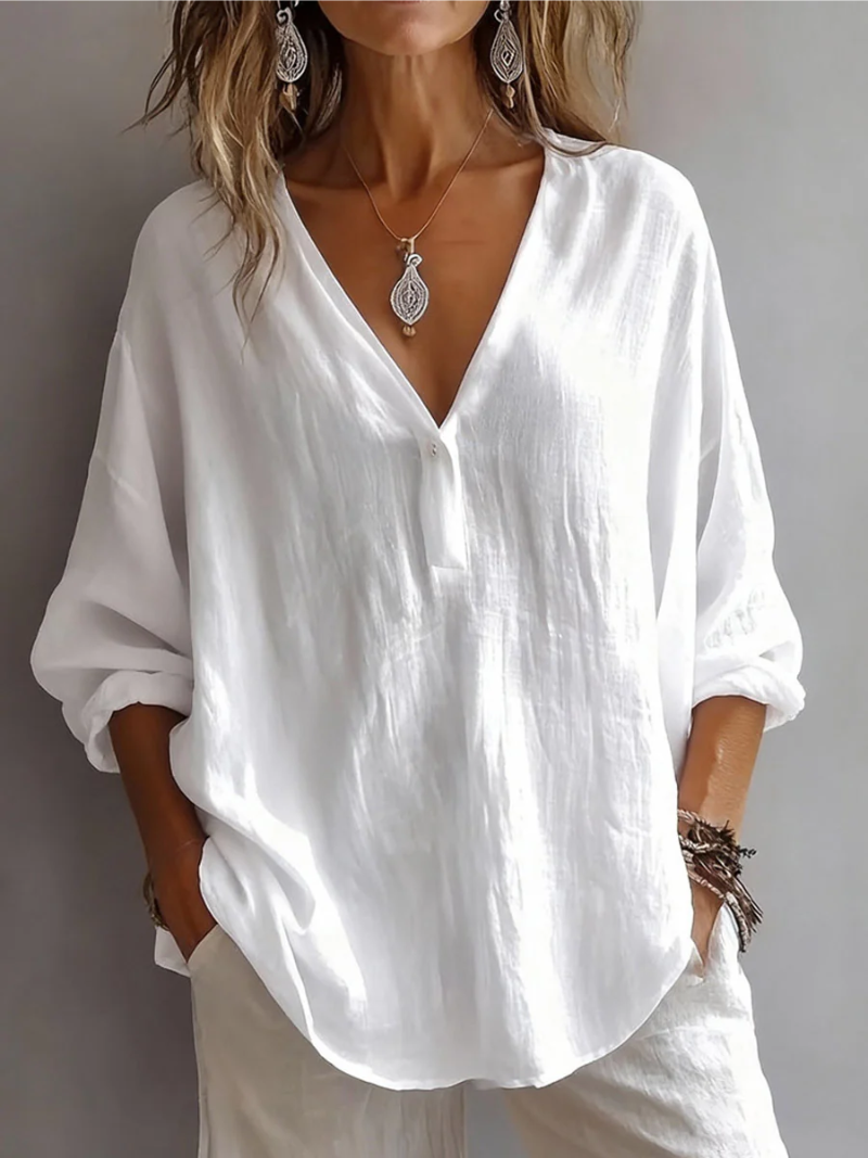 Melna - Blusa Elegante Com Decote Em V