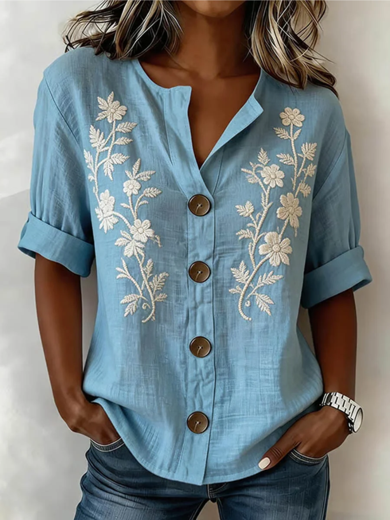 Saleena - Top Elegante Com Bordados Florais