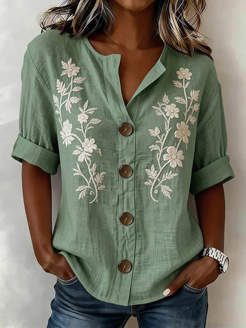 Saleena - Top Elegante Com Bordados Florais
