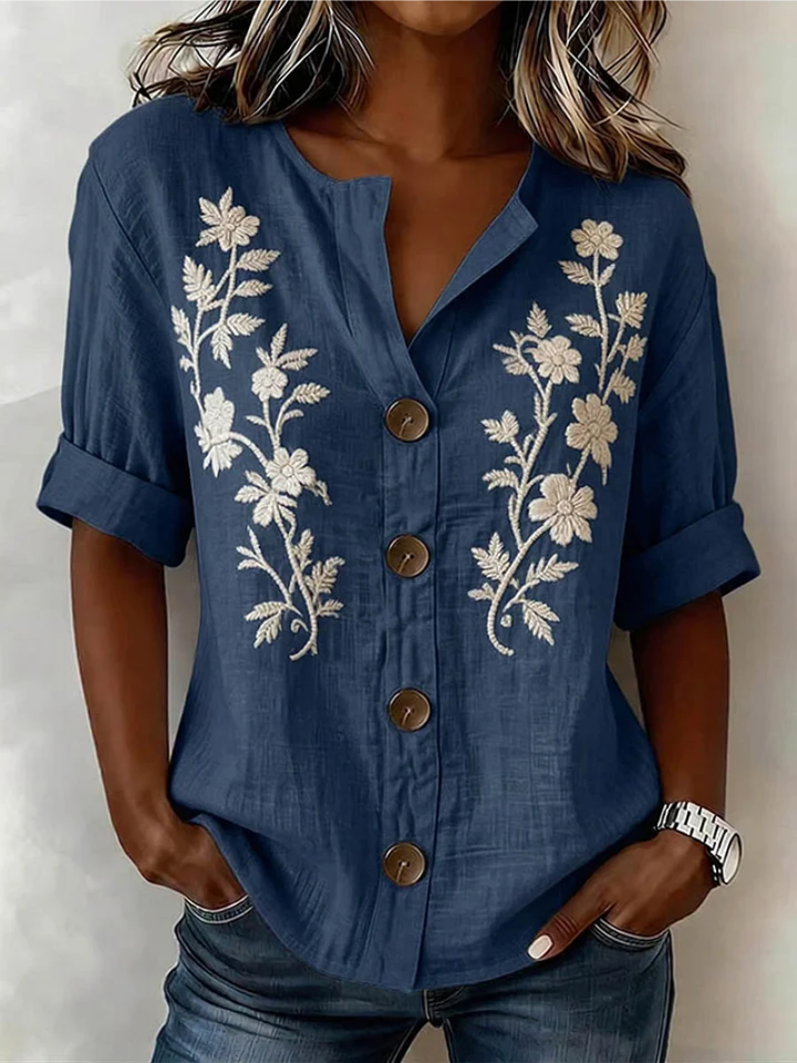 Saleena - Top Elegante Com Bordados Florais