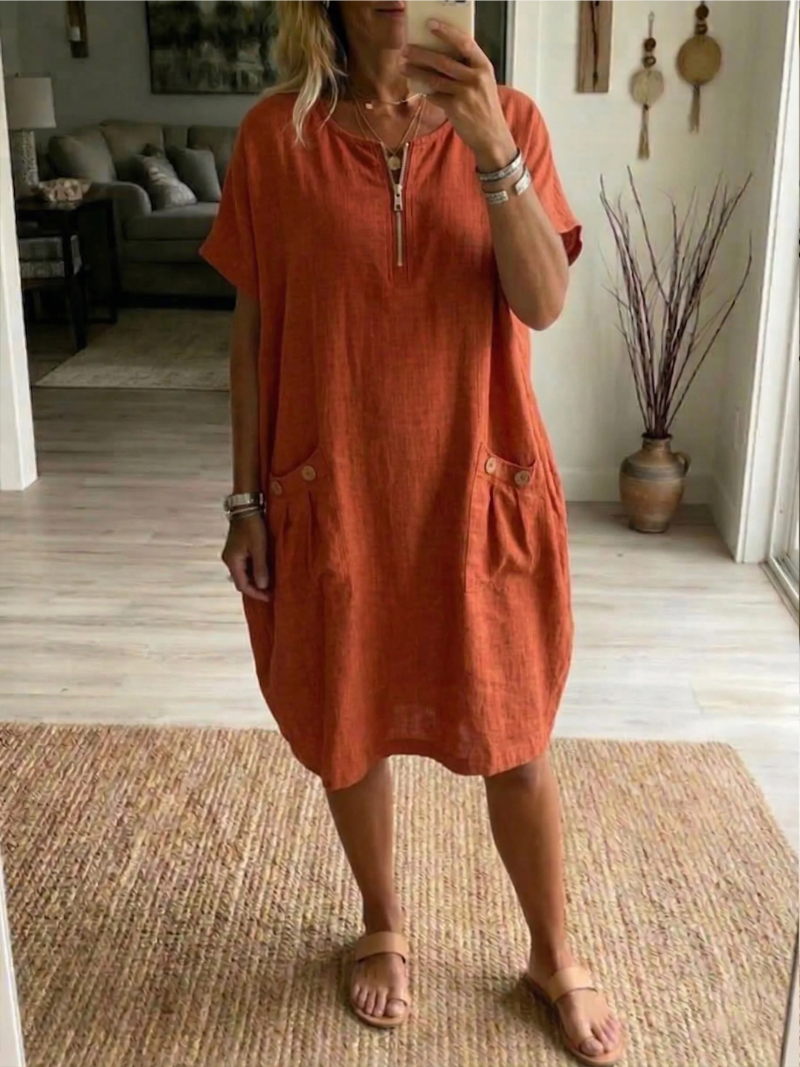 Slavka - Vestido Midi Com Bolsos e Fecho