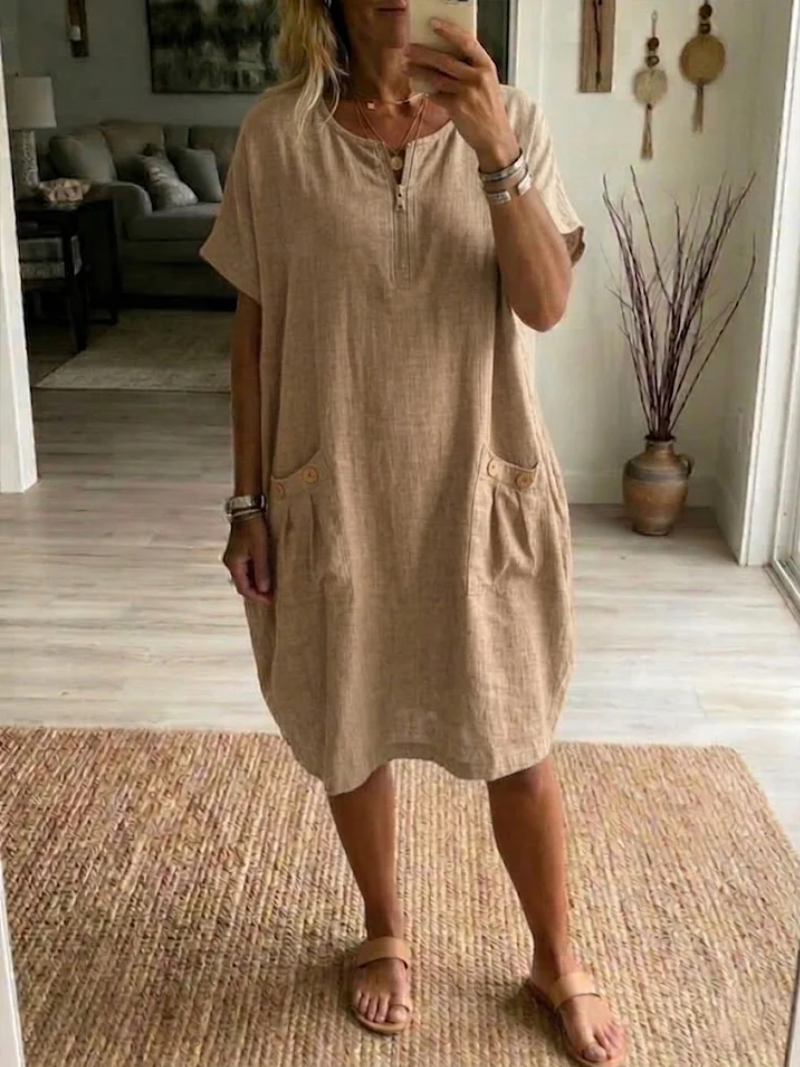 Slavka - Vestido Midi Com Bolsos e Fecho