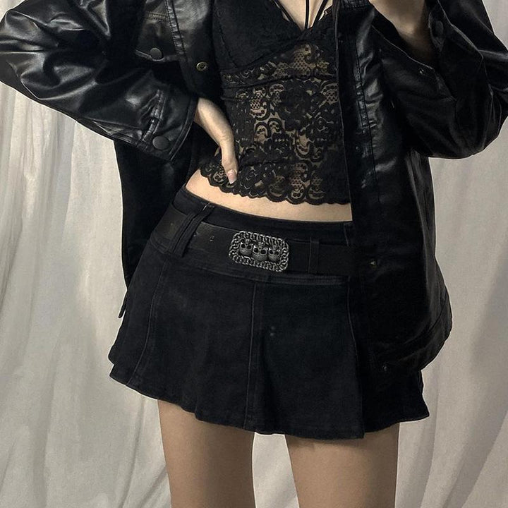 Linda - Mini-saia De Ganga Plissada Com Cinto