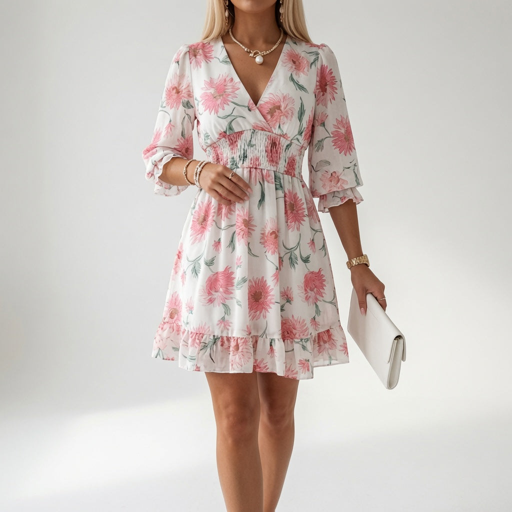 Shilaa - Mini-Vestido Floral Com Cintura Franzida
