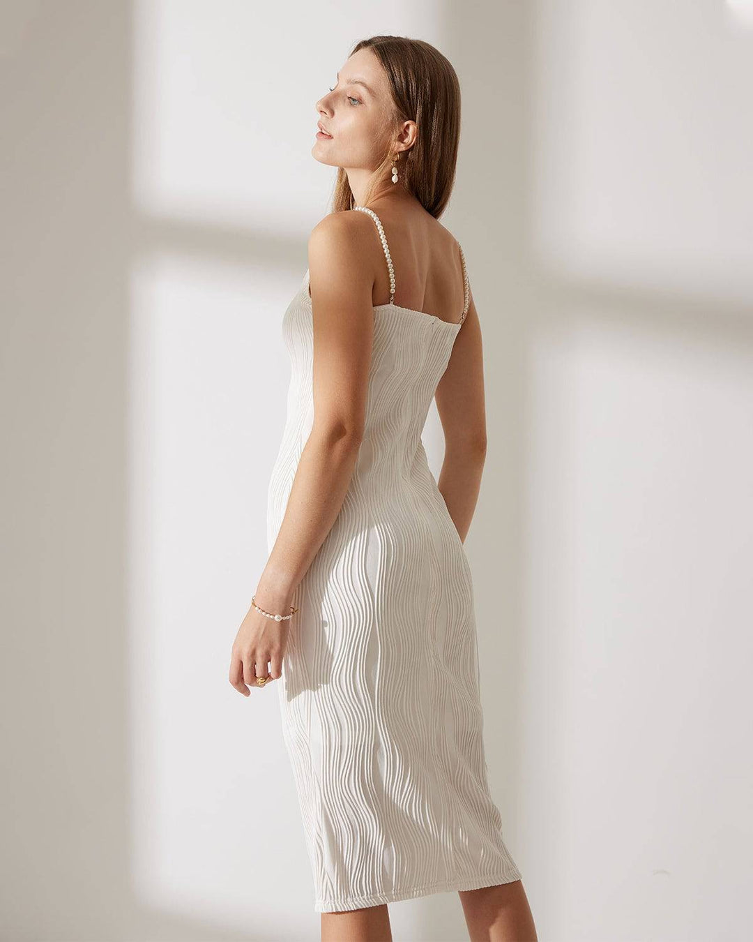 Simonen - Vestido MIDI SEM Mangas Com Padrão Ondulado  onda de pérolas
