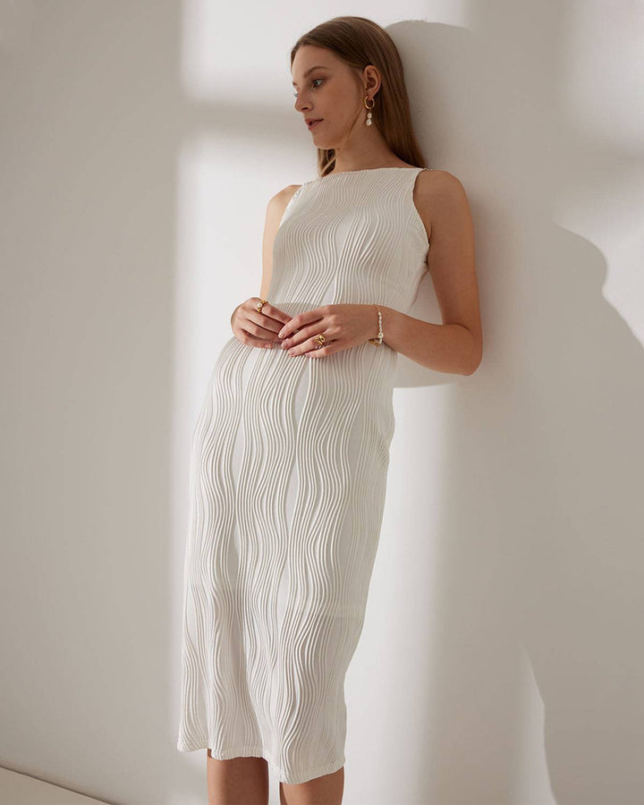 Simonen - Vestido MIDI SEM Mangas Com Padrão Ondulado  onda de pérolas