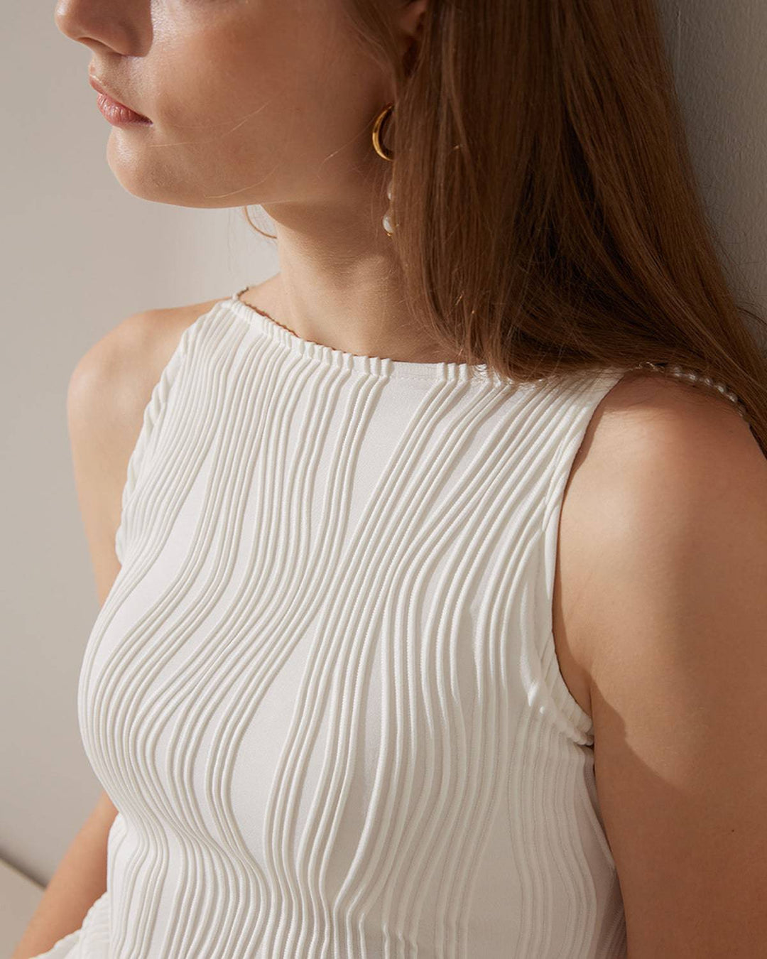 Simonen - Vestido MIDI SEM Mangas Com Padrão Ondulado  onda de pérolas