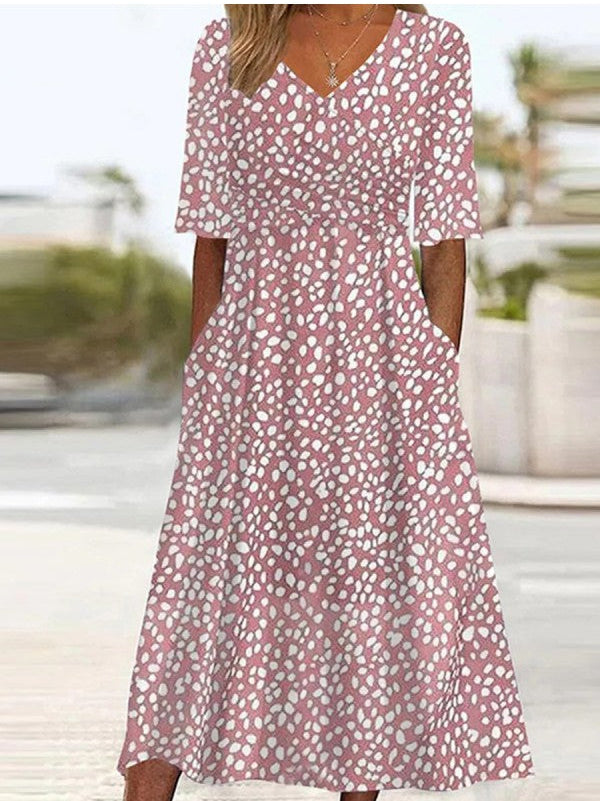 Ester - Vestido Midi às Bolinhas com Decote em V