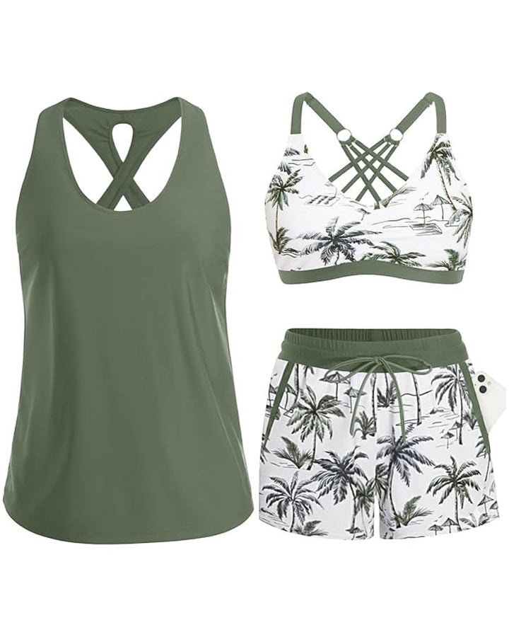 Meaghan - Conjunto De Três Peças Tankini E Saída De Praia